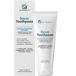 Neem Toothpaste Organic Fluoride Free With Mint, Herbal Toothpaste for Healthy Teeth & Gums, 100% Non-GMO, Vegan, M3, 4.23 oz tube
