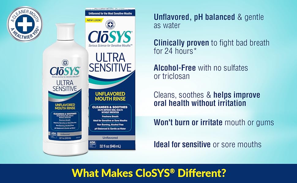 CloSYS Ultra Sensitive Mouthwash, Unflavored, 32 fl oz